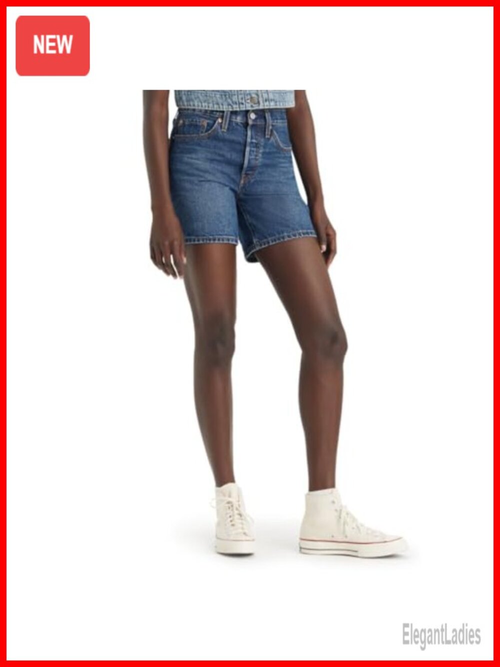 Women's 501 Mid Thigh Denim Shorts, High Rise, 6" Inseam, 100% Cotton, Button